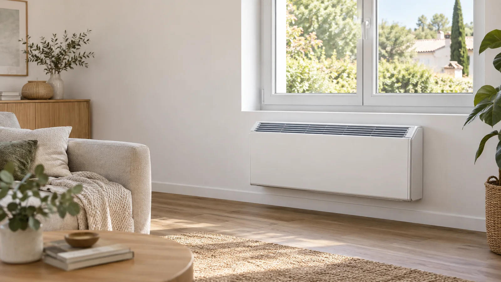 Illustration d’un climatiseur monobloc intérieur sous une fenêtre